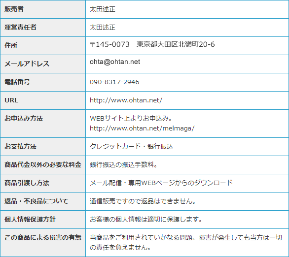 特定商取引に基づく表示